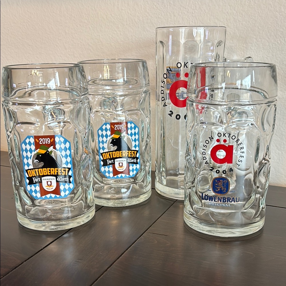 Oktoberfest Glass Beer Mugs Set of 4 - Clear